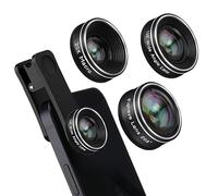 Godefa Kit d'objectifs 3 en 1 pour téléphone - Fisheye 205° + Macro + Grand Angle de 120°, Compatible avec iPhone, Samsung et Plus, Noir et Blanc, Construction en Aluminium et Verre