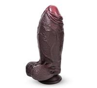 Godemiché en silicone double densité de 18 cm, non circoncis, plug anal noir épais de 2,5 cm, prépuce large, grand plug anal épais avec ventouse, pour débutants, unisexe