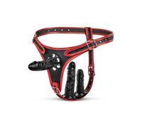 Godemichet Ceinture Simili Cuir Triple Gode Noir