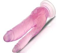 Godemichets double pénétration flexible TPE 12,5cm Ø3,3cm et 11,5cm Ø2,3cm gode ventouse dildo sextoy anal vaginal stimulation intense sextoys femme gode rose jouet sexuel FOPS D26-6