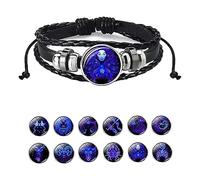 Godemmio Bracelet avec signe du zodiaque - Bracelet esprit astrologique - 12 constellations du zodiaque - Bracelet en cuir synthétique unisexe - Bijoux du zodiaque - Cadeau pour homme et femme, 7 +3