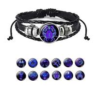 Godemmio Bracelet avec signe du zodiaque - Bracelet esprit astrologique - 12 constellations du zodiaque - Bracelet en cuir synthétique unisexe - Bijoux du zodiaque - Cadeau pour homme et femme, 7 +3