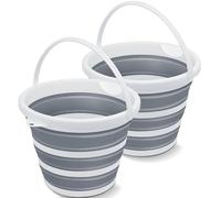 Goderewild Lot de 2 seaux pliables de 10 l - Seau à franges pliable pour le nettoyage de la maison, du lavage de voiture, du camping - Seau à eau portable pour extérieur, camping-car, voyage (gris