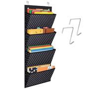 Godery Hanging Wall Organizer, Wall Mount/Over The Door Office Supplies Filing Folders, Fabric 4 Pocket Cascading File Organizer - Notebooks, Planners, Mail, Letter, File Folders (White spot)