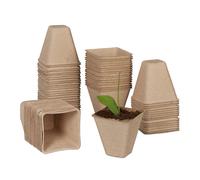 relaxdays Godets semis, lot Pratique de 80, carré, HLP 8 x 8 x 8 cm, Pots de Jardinage en Papier, Nature