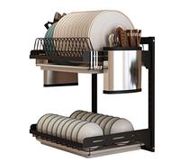 GODNECE Égouttoir à vaisselle en acier inoxydable à 2 niveaux Montage mural Étagère de rangement avec bac d'égouttement pour la cuisine