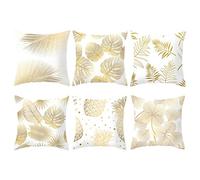 GODNECE Lot de 6 housses de coussin décoratives modernes dorées - 45 x 45 cm - Motif feuilles - Pour canapé, coussin de canapé, salon, décoration, pendaison de crémaillère, cadeau d'anniversaire