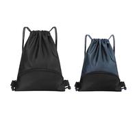 Godneei Ensemble de sacs de sport sac cordon Oxford imperméables : grand sac noir et sac de sport compact bleu-noir, difficile à déchirer（paquet de 2）