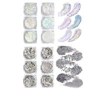 Godneei Lot de 12 Gel Pailleté Festival, Gel Paillettes Visage & Cheveux, Paillettes Festival Argent & Blanc, Maquillage pour Fêtes, Halloween, Carnaval, Corps & Visage