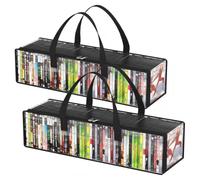Godneei Lot de 2 pochettes de rangement pour CD - Transparent - Avec poignées - 52 x 17 x 21 cm - Grand organiseur pour livres, casquettes de baseball et médias - PVC noir