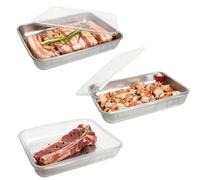 Godneei Set de 3 Plateaux à Paner avec Couvercle, Plateau Inox 25×20×5cm, Empilable & Compatible Lave-Vaisselle, Récipients pour Panure, Marinade, Conservation