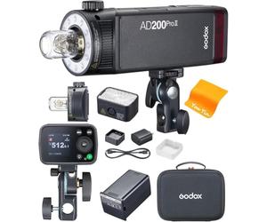GODOX AD200Pro ll Flash de Poche TTL 2.4G 200Ws 1/8000s HSS 1/512 Pleine Puissance, Version Mise à Niveau à Deux Têtes, Indicateur de Groupe de Couleurs, Flash de Poche GODOX pour Caméra C, N, S, O, P