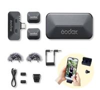 GODOX Alink Kit2 Dual Lavalier Microphone for Camera and Phone, 2-Person Recording Mic with Charging Case & Digital Hot Shoe, 48kHz/24bit High-Res Audio, 300m Remote Range, for iPhone, Vlog, Podcast