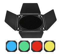 Godox BD-04 Barn Door Porte de grange métallique et grille en nid d'abeille et 4 filtres gel colorés,compatible réflecteurs standard Bowens Mount Compatible GODOX NEEWER Amaran Aputure LED Video Light