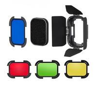 GODOX BD-07 II Kit Barndoor pour Flash Exterieur GODOX AD200 Pro II, avec Grille nid d’Abeille Amovible et 4 filtres de Couleur