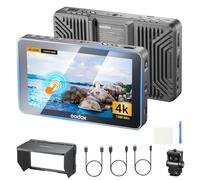 Godox GM6S Pro Kit2 5,5 Pouces 2000 Nits Écran inclinable Moniteur Photo 4K HDMI DSLR Kamera Field Monitor 1920 * 1080 IPS Contrôle Tactile Cache Anti-éblouissement Housse Caoutchouc & Câbles HDMI