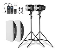 Godox Kit d'Éclairage Studio - 2x180W 5600K Monolampes avec Gâchette, Boîte à Lumière et Supports de Lumière