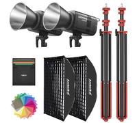 Godox LE200D Lot de 2 lampes vidéo LED 220 W avec boîte à lumière 90 × 60 cm avec dispositif à changement rapide, trépied de 280 cm, 5600 K, CRI 96+, contrôle Bluetooth/DMX pour enregistrement de