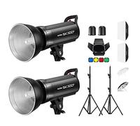 Godox Lot de 2 kits de flash stroboscopiques SK300II : 2,4 G 600 W Speedlite Flash Monolight avec support Bowens pour prise de vue en studio, photographie de localisation et de portraits avec support d'éclairage, boîte à lumière, porte de grange et parapluies