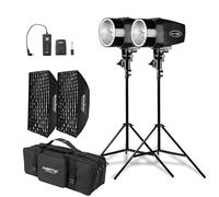Godox Lot de 2 kits de lumière stroboscopique K-180 A, 180 W pour photographie, monolights compacts 5600 K avec déclencheur RT-16, boîte à lumière, trépied, sac de rangement