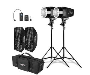 Godox Lot de 2 kits de lumière stroboscopique K-180 A, 180 W pour photographie, monolights compacts 5600 K avec déclencheur RT-16, boîte à lumière, trépied, sac de rangement