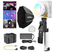 Godox ML100R 110W RVB LED Vidéo Lumière, Kit d'éclairage vidéo 1800K-10000K, APP Steuung, Chargement USB-C,14 Effets FX, pour la Diffusion en Direct/la Photographie extérieure (AK-B02 V-Mount KIT)