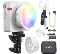 Godox ML100R Kit1 Lampe vidéo LED RVB pleine couleur avec réflecteur d'objectif interchangeable 15° et 36°, poignée de batterie à monture en V, CCT 1800-10000K, 14 effets FX cinématographiques et