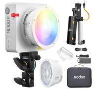 Godox ML100R Kit2 Lampe vidéo LED RVB avec réflecteur de lentille interchangeable 15° et 36°, poignée de batterie NP-F, 1800-10000 K CCT, 14 effets FX cinématographiques et contrôle par application