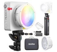 Godox ML100R Kit3 Lampe vidéo LED RVB pleine couleur avec chargeur à poignée de batterie BG-02, réflecteur d'objectif interchangeable 15° et 36°, CCT 1800-10000K, 14 effets FX cinématographiques