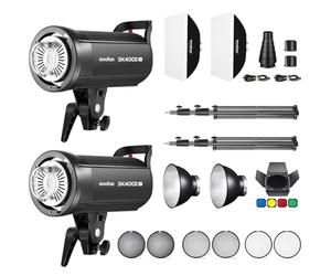 GODOX SK400II-V*2 Monolight Lumiere Continue Professional Studio Flash Strobe Light Kit,2.4G Wireless X System,5600±200K,Bowens Mount LED Modeling Lamp for Studio(SK400II Upgraded)