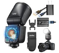 Godox V1 Flash MID Speedlite 55 W avec tête de flash ronde et écran tactile, optique 24 mm, plus de 650 flashs à pleine puissance, temps de charge de 1,7 s, TTL/HSS 1/8000 s, adaptateur magnétique