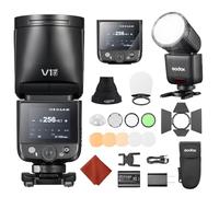 Godox V1 Mid F pour Fuji V1 Mid-F Flash Appareil Photo avec AK-R1 Kit d'Accessoires 55Ws Speedlite Tête Ronde TTL avec Chaussure Chaude,2,4G HSS 1/8000s,Écran Tactile,USBC Batteri,Compatible XT-5 X-E1