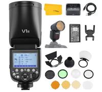 Godox V1 V1-S Flash pour Sony, 2.4G TTL Flash Sony 1/8000s HSS Speedlite, Li-ION Batterie, 480 Flashes à Pleine Puissance, avec Godox AK-R1 Accessories Kit, Externe Speedlite pour Photographie