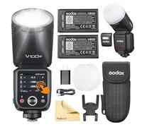 Godox V100-N V100 N Tête Ronde Appareil Photo Flash avec 2 Packs de Batteries Godox VB30 2.4G Wireless TTL Speedlight Strobe,100Ws HSS 1/8000s with Li-ION for Nikon Cameras