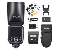 Godox V100C Flash d'appareil Photo à tête Ronde, écran de contrôle Tactile Speedlite TTL 100 W, Lampe de réglage LED intégrée avec Flash secondaire Amovible, kit AK-R1, Carte diffuseur Compatible ave