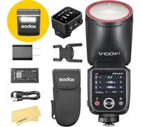 Godox V100F Flash à Tête Ronde avec Déclencheur X3-F pour Fujifilm,100Ws 2.4G TTL 1/8000 HSS,400 Flashs à Pleine Puissance,Batterie Li-ION 7.2V/2980mAh,Temps de Recharge 1.7s,Lampe de Modélisation LED