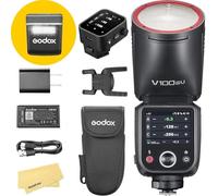 Godox V100S Flash à Tête Ronde avec Déclencheur X3-S pour Sony,100Ws 2.4G TTL 1/8000 HSS,400 Flashs à Pleine Puissance,Batterie Li-ION 7.2V/2980mAh,Temps de Recharge 1.7s,Lampe de Modélisation LED