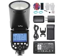 Godox V1S Caméra Flash Speedlite Tête Ronde sans Fil 2.4G Fresnel Zoom Bande Lumineuse LED Intégrée 1/8000s HSS 5600 Température Couleur Batterie 2600mAh pour Appareils Photo Reflex Numériques Sony