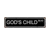 God's Child Plaque de rue vintage en métal pour bar, café, garage, grotte, maison, salle de bain, ferme, jardin, porche, terrasse, 40,6 x 10,2 cm