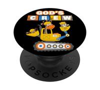 God's Crew - Excavator Construction Kids Christian Animals PopSockets PopGrip Adhésif