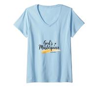 Gods Masterpiece Child of God Inspirational Faith Citation T-Shirt avec Col en V, Femme, Bleu Céleste, S