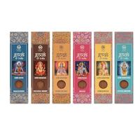 Gods of India Lot de 6 x 20 bâtonnets d'encens indiens de 20,3 cm - Orchidée, Nag Champa, encens, bois de santal, cristal de menthe, patchouli avec porte-encens Kajal