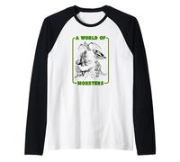 Godzilla A World of Monsters Retro Illustration Kaiju Movie Manche Raglan