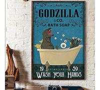 Godzilla Co Poster de bain « Wash Your Hand Soap Wash Your Hand » Décoration murale pour maison, bar, homme, grotte, dîner, garage, décoration en métal 15,2 x 20,3 cm