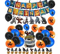 Godzilla Décoration de Fête D'anniversaire Monsters Godzilla Ballons Bannière de Joyeux Anniversaire Gâteaux Toppers Décorations de Tourbillons Suspendus pour Enfants Anniversaire Fête Décoration