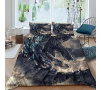 Godzilla Ville Housse De Couette 3 Pièces Animal Theme 3D Imprimé De Linge De Lit Microfibre Adulte avec Fermeture Éclair E Taies d'oreiller King（220x240cm）