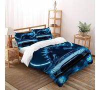 Godzilla Voiture de Sport Housse De Couette 3 Pièces Animal Theme Parure De Lit Microfibre pour Adulte Et Enfant avec Fermeture Éclair E Taies d'oreiller Double（200x200cm）
