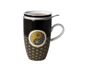 Goebel 23-101-75-1 Tasse à thé avec couvercle et passoire à collectionner Yin Yang noir, 11,5 x 8 x 14 cm, 0,45 l,