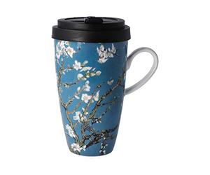 Goebel Coffee to Go 67-017-07-1 Tasse d'artiste avec couvercle L'amandier Vincent Van Gogh, 12,5 x 8,5 x 15 cm, 0,5 l,