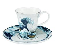 Goebel Hokusai 67-011-72-1 Tasse à expresso avec soucoupe en porcelaine fine La vague II, dimensions : 12 x 12 x 7,5 cm